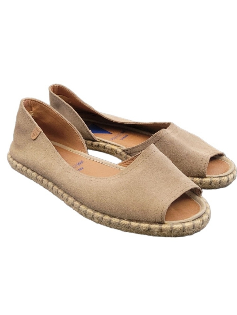 EUC VERBENAS Spain Suede Espadrille Flats Size US 8 Peep Toe Beige Coastal Boho